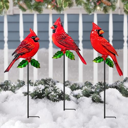 WAIU Metal Cardinal Garden Stakes 3 Pack Outdoor Yard Art, Outside Decorations for Yard,Garden Decorations