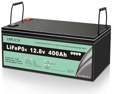 Batteria per il tempo libero,Batteria LiFePO4 da 12,8V 400Ah, batteria per il tempo libero al litio ferro fosfato, durata di 5000 cicli, BMS integrato, Adatto per impianti fotovoltaici,campeggio,ecc.