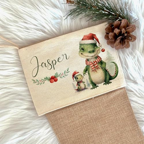 Manufaktur Liebevoll I Nikolausstrumpf Nikolausstiefel personalisiert Kinder Erwachsene Weihnachtsstrumpf Name Weihnachtsstiefel Nikolaussocke Mädchen Jungen Dino (Jasper)