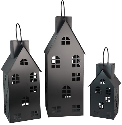 UNUS Laternenhaus in Schwarz, Outdoor Laterne 80 cm groß, Solarlaterne | mit LED Licht, für draußen und drinnen, stimmungsvolle Beleuchtung, aus Metall