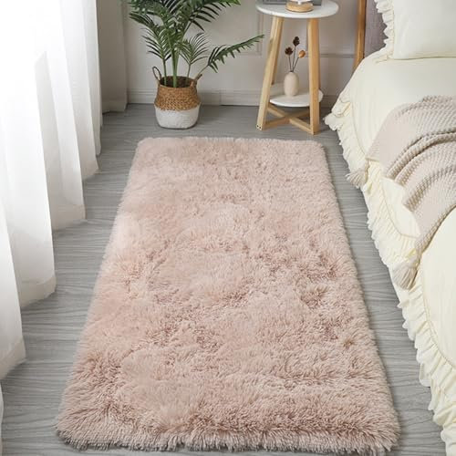XUEDNGM Teppich Flauschig Langflor Teppich 90 x 200 cm Flauschige Teppich Hochflor Teppich Wohnzimmer Anti-Rutsch, Flauschig, Weich, Waschbar, Langflor für Wohn Schlafzimmer, Beige
