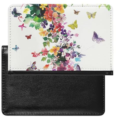 XJLAPWS Reisepasshülle Etui Bunte Schmetterlinge Blumen Pu Leder Reisepasshülle Mit Kartenschlitz