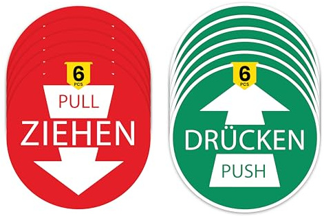 DinAliX 12 x (6 x Drücken 6 x Ziehen) | 7 x 7 cm Premium-Vinyl Drücken Ziehen Aufkleber | Selbstklebender, Wasserfester, UV-beständiger Aufkleber