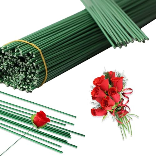 Cfcyhla Blumendraht,100 Stück Floristikdraht Grün,Blumenstieldraht Floristendraht Länge 2mm Durchmesser Blumenstäle für Blumenarrangements,DIY Blumenbouquets,Handwerk