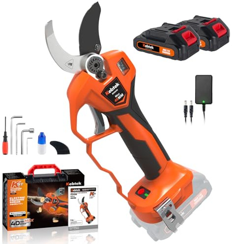 Kebtek Electric Secateurs Cordless Rechargeable Electric Scissor 40mm, Battery Powered Pruning Shears 4000mAh Batteries 1.6'' Power Pruner Heavy Duty Professional Garden Tool
