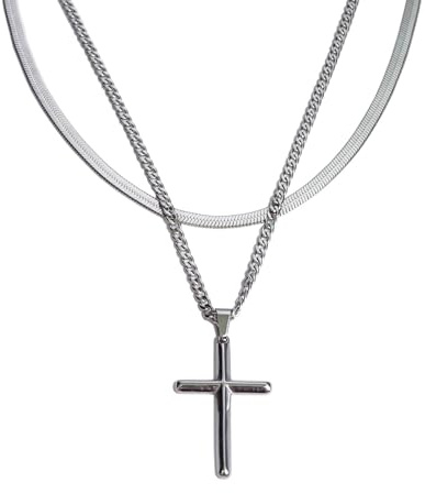 Juozyve Collier Croix Argent Hommes Femmes : Pendentif en Forme de Croix avec Chaîne Bijoux Cadeau pour Homme et Femme Acier Inoxydable 50-55cm pour Garçons Fille