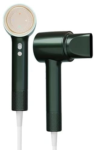2025 Nuovo asciugacapelli professionale ionico con ugello per testa Hair Dryer portatile 3 Tenperature 1600 W Tecnologia IA e 200 milioni di ioni negativi per casa, viaggi, palestra (verde)