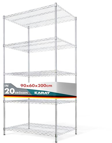 KARAT Estantería metálica decorativa y robusta para baño, cocina, oficina, salón y exterior (90 x 60 x 200 cm, cromo Himalaya, diámetro 25 mm)