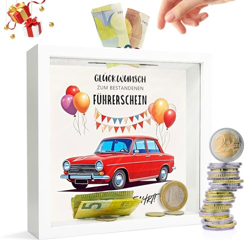 Führerschein bestanden Geschenk Geldgeschenke Verpackung - 3D Bilderrahmen zum Befüllen Tankgutschein Spritgeld Geschenk zum Führerschein Neuen Auto Glückwunsch zum bestandene Fahrschule Fahrprüfung