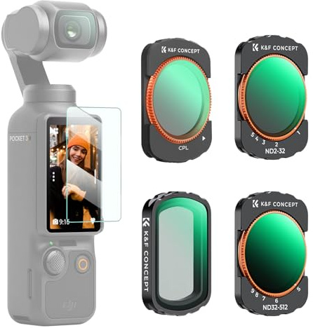 K&F CONCEPT Kit 4 Filtros Magnéticos para dji OSMO Pocket 4/3 | Polarizador CPL + Black Mist 1/4 +Variable ND2-32 + Variable ND32-512, Vidrio Óptico HD -FD161