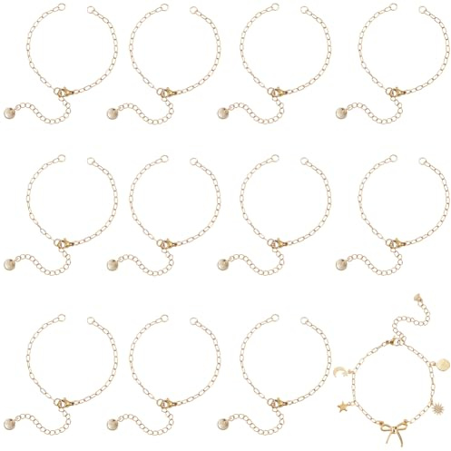 SUNNYCLUE 1 Box Mit 12 Büroklammer Kettenarmbändern Großpackung Mit Büroklammer Goldketten Edelstahlgliedern Karabinerverschlüssen Verlängerung Für Armbänder Schmuckherstellung DIY Bastelbedarf Zubehö
