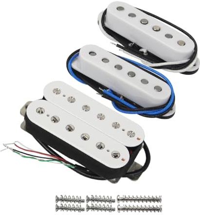 FLEOR Alnico 5 versetzte Pole Single Coil Tonabnehmer und Humbucker Pickup SSH Set, Weiß
