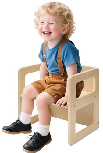 FUNLIO Chaise de sevrage Montessori réglable en Hauteur pour Les 1-3 Ans, Chaise en Bois Massif de qualité, pour Manger/Lire/Jouer, mobilier Montessori certifié CPC - Naturel