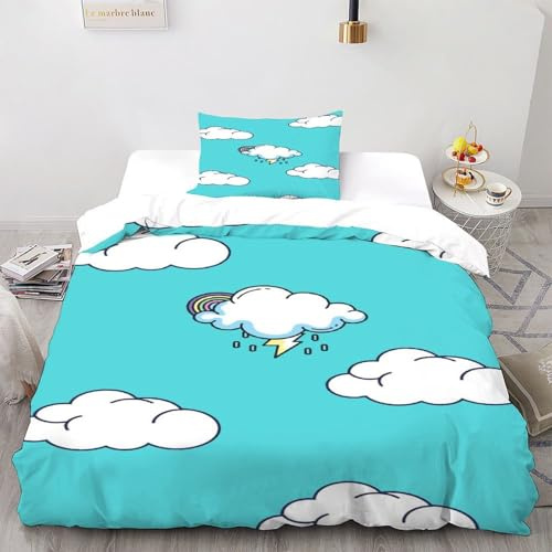 Nubes Ropa De Cama para Infantil Tema Moda Sencilla 2 Piezas Microfibra Suave Transpirable De Fundas Edredón,100% Algodón Puro,Adecuado para Niños Y Niñas Single（135x200cm）