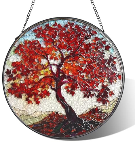 Alynsehom Buntglas-Fensterbehang, Motiv: Baum des Lebens, Sonnenfänger, bunte Glasscheibe, grüne Sonnenfänger, Pflanzenliebhaber, Geschenke, Wanddekoration, Garten, Heimdekoration, für Frauen, Ehefrau