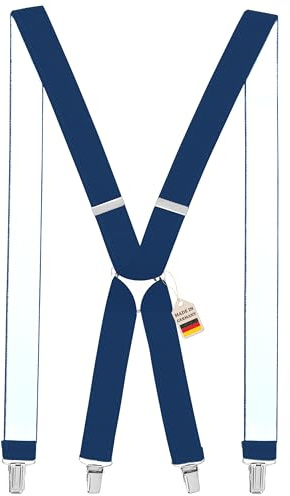 Zukunftsenkel Hosenträger 4 Starke Clips X-Form 3,5cm Breite Herren Damen Skihose Arbeitshose Verstellbar und Elastisch Fasnacht H-Form (Blau)
