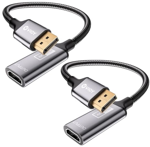 VIOY Displayport to HDMI Adapter 2 Pack, 4K@30HZ Uni-Directional DP (Source) Male to HDMI (Display) Female, 1080P@120HZ Display Port Adapter for Monitor, AMD, NVIDIA, HP, Dell, Lenovo