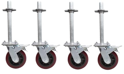 YPAPBHT Rueda de andamio de 6 Pulgadas con Marco móvil, Base de Tornillo Ajustable, Rueda Universal con Freno(Regular)