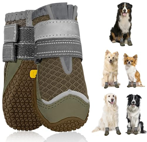 SlowTon Hundeschuhe Pfotenschutz, 2 Stück atmungsaktive Hunde Schuhe Outdoor mit Rutschfester Sohle, verstellbarem reflektierendem Klettverschluss Hundestiefel für kleine, mittlere und große Hunde