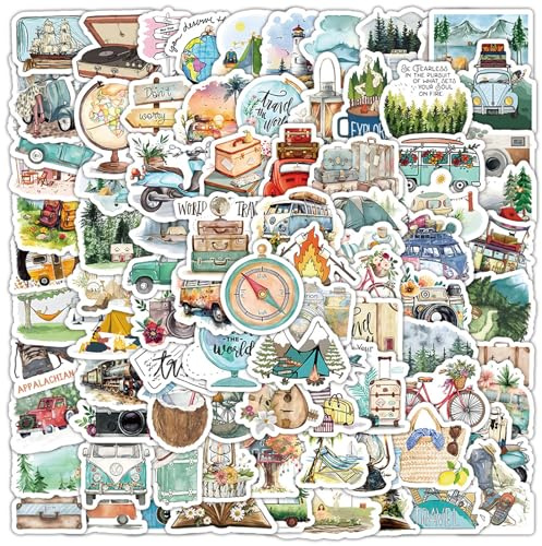 Nurila 100 Stück Vintage Sticker, Reisen Aesthetic Stickers Perfekt Aesthetic Für Wasserflaschen, Scrapbooking, Gitarre,Laptops,Wasserfeste Vinyl Aufkleber Kinder Mädchen Jugendliche(Reisen)