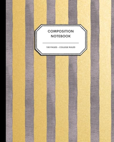 Gold & Black School Pride Notebook – 8x10” – 200 College Ruled Pages – Distressed Stripe Design for Students, Alumni & Fans