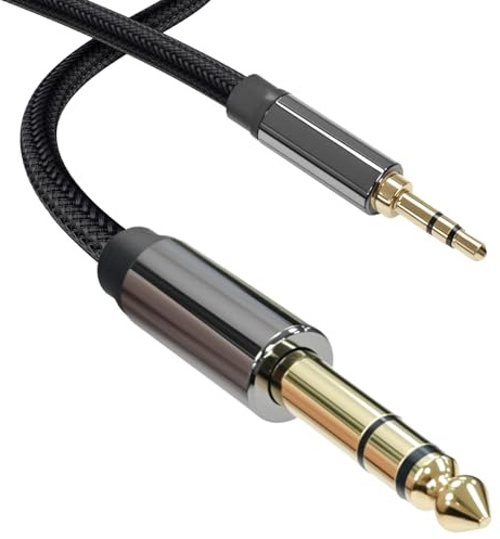 Cyberguys! 3.5mm to 1/4 Cable, TRS to TRS Stereo Audio Cord, 3.5 to 1/4 Braided Cable, Gold-Plated Connectors, Cables for Guitar, Keyboard, Digital Piano, Speaker, Mixer, Amplifier, Headphone, 6.6ft