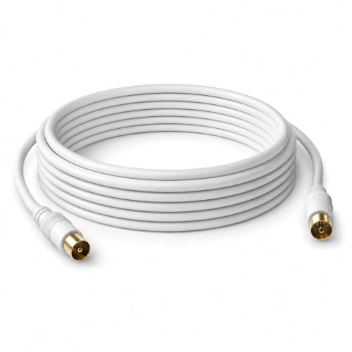 topolenashop Cavo Antenna TV Coassiale 15 m Bianco 75 Ohm – Cavo SAT Terrestre e Satellitare con Presa IEC Maschio/Femmina per TV e Decoder