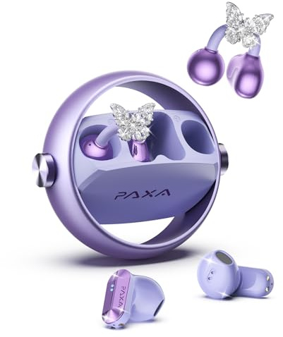 PAXA 3 in 1 Cuffie Open Ear Clip-on con Orecchini Farfalla Diamanti Rimovibile– Auricolari Bluetooth 6.0, Audio HiFi, 140H, Elegante Design Aperto, Ideali per Lo port e Tempo Libero, Ctbuds Viola