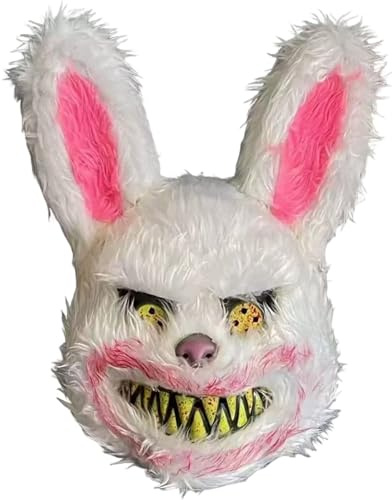 Grtheenumb Masque d'Halloween, masque de lapin effrayant, animal d'horreur méchant, costume de lapin en peluche sanglant 'Halloween pour accessoires décoration
