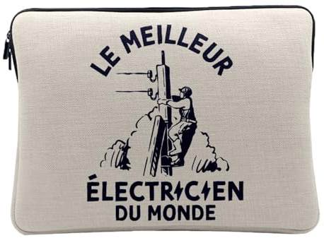 Computer and Tablet Case Linen Look – The Best Electrician in the World Home Electricity – 14-15 Inches Protective Laptop Sleeve Printed in France