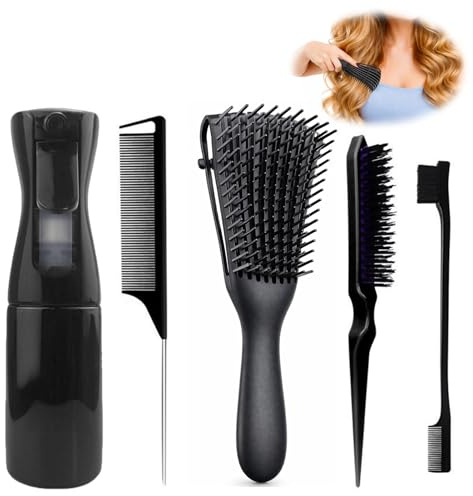 Juego de 5 cepillos para el pelo, cepillo con pulverizador, cepillo rizado, cepillo desenredador para cabello natural para cabello afro 3a a 4c, rizado, para cabello ondulado y rizado