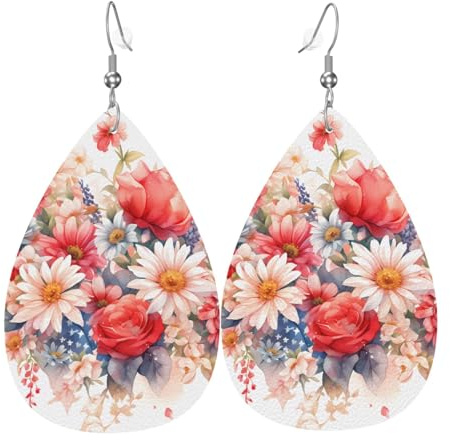 Flags And Chrysanthemums Teardrop Leather Earrings, Women'S Accessories, Versatile Earrings Suitable For Commuting And Travel.