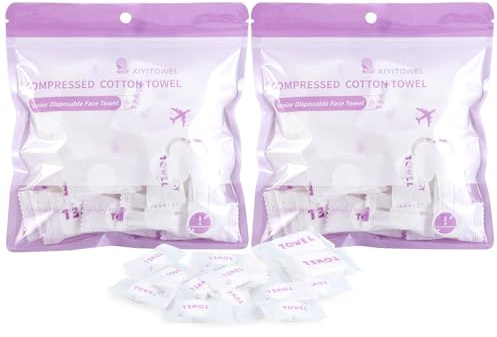 Lanjue 66 PCS Disposable Face Cloths, Compressed Cotton Towels, Dual Sizes | Quick Expand, Soft Touch, Dry And Wet Use, for Makeup Prep, Travel, Camping, Outdoors, Home, School, Spa, Women, Men, Kids