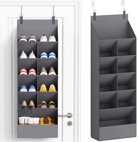 Lifewit 6 Ebenen Schuhorganizer Hängend mit 10 tiefen Taschen, Grau | Stoff Tür Schuhregal Passt 12 Paar Schuh, Schuhaufbewahrung für Stiefel, Sneaker im Flur, Kleiderschrank, Wohnmobil