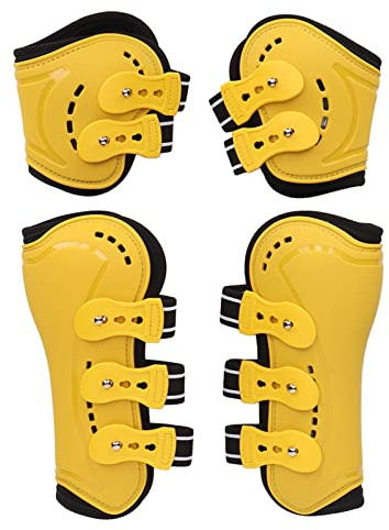 Sehnen- und Streichkappen für Pferde, 4er-Set |Springstiefel mit offener Vorderseite und atmungsaktivem Design |Verstellbare Schutzstiefel für Vorder-/Hinterbeine |Gelb (L (13 x 7 x 2,6 cm/5,1 x 2,8