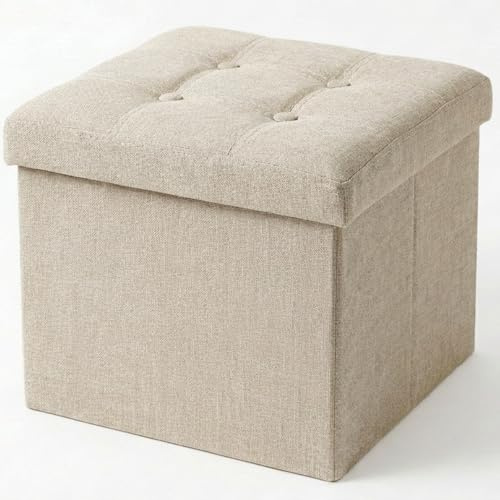 edihome, Puff Almacenaje Plegable, (38 x 38 x 38cm), Baul, Otomana con Tapa – Banco de Tela Organizador y Asiento para Dormitorio y Pie de Cama (Beige Tostado, 38 x 38 x 38 cm)