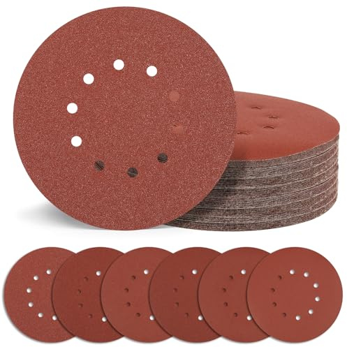 Lot de 60 disques abrasifs à 10 trous - 225 mm - Pour ponceuse à sec - Grain 60, 80, 100, 120, 180, 240 - Pour la rénovation des murs et la préparation de la couleur