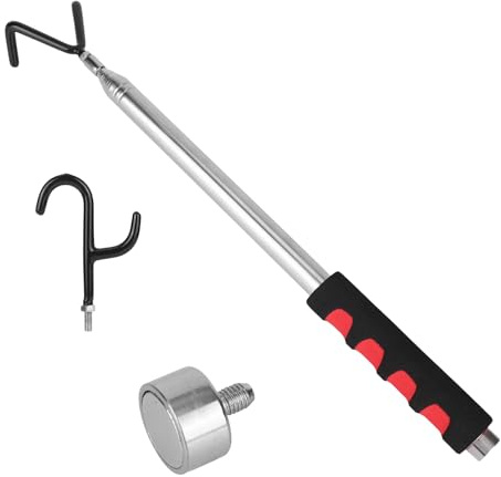 Fukaisu Teleskop Aufnahme Werkzeug Magnetische Stange mit 2 Haken & Magnet | 300cm Ausziehbarer Schiebestab Greifer Draht Greifer Disc Golf Retriever für Schwer Erreichbare Bereiche