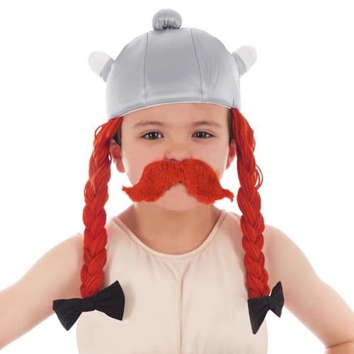 Chaks - Obelix Helm Jungen, offizeilles Asterix und Obelix Kostüm Accessoire, Stoffhelm mit Zöpfen für Karneval & Comic Con
