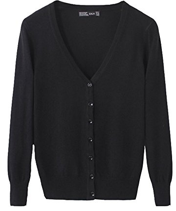 Cárdigan Mujeres Chaqueta de Punto Básico de Manga Larga con Botones Rebecas Negro M