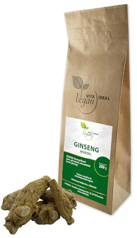 VITA IDEAL Vegan® GINSENG - Wurzel 200g - Panax Ginseng - 6 Jahre alt/weiße GINSENGWURZEL getrocknet - Tee - Tinktur & Aufguss, ohne Zusatzstoffe.