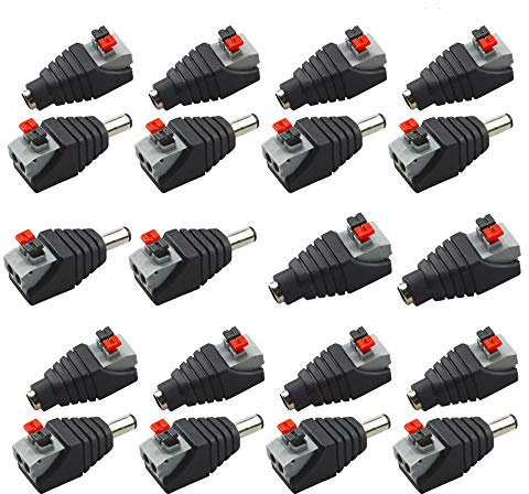 Senvenelec 20Pcs pulsante Spina alimentazione DC, connettore rapido senza viti 5,5 mm x 2,1 mm per strisce LED 12V / 24V, telecamere CCTV -10 maschi 10 femmine