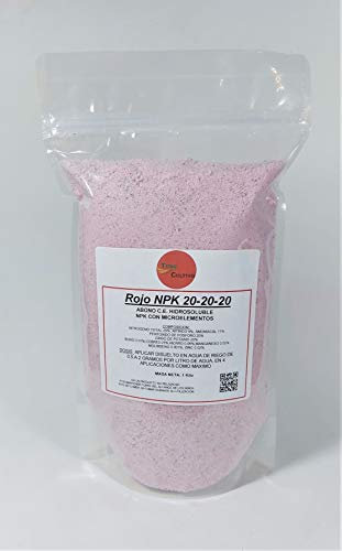 TODOCULTIVO Rojo NPK 20-20-20. 1 Kg. Abono CRISTALINO HIDROSOLUBLE para riego por Goteo. Alta Riqueza EN MACROELEMENTOS
