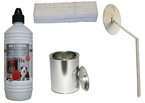 Moritz Startset 1 x 1 000 ml bioetanol 1 st. plåtburk 500 ml med lock 1 x bomull/keramisk ull 1 x flamsläckare för spis kamin ugn säkerhetsbrännare eldpasta