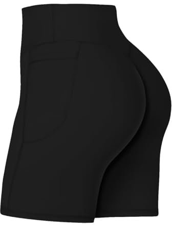 Sunzel Sunlissia No Front Seam Biker Shorts for Women with Pockets, Yoga Workout Gym Bike Shorts with Tummy Control 8 Black Large