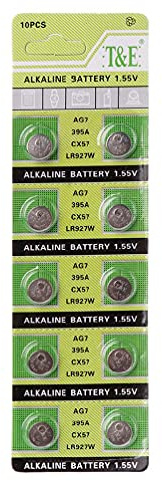 Lot de 10 piles bouton alcalines AG7 1,55 V LR927 LR57 SR927W 399 GR927 395 A