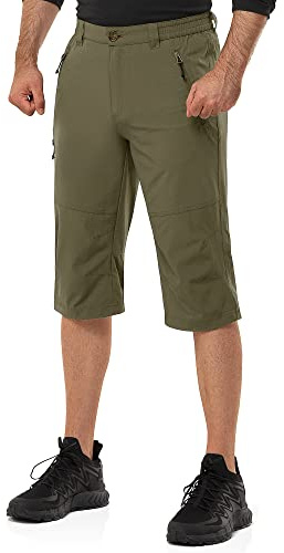 33,000ft Homme Shorts de Randonnée 3/4 Capri Pantalon Cargo Décontracté Pantacourt avec Poches Zippées