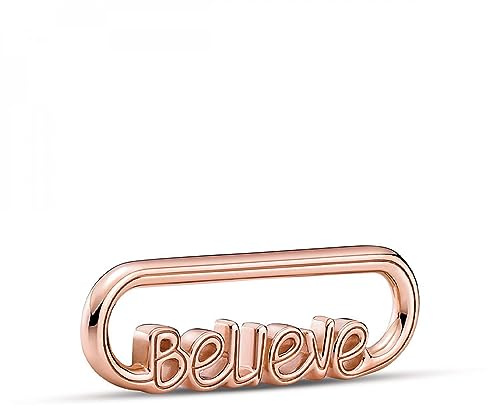 Pandora ME Styling Wort-Link Believe mit 14 Karat rosévergoldeter Metalllegierung; nur kompatibel mit Pandora Me Armbändern