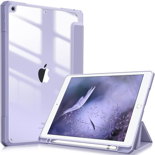 Fintie Hybrid Hülle für 10.2 Zoll iPad 9./8./7. Generation 2021/2020/2019 | Schutzhülle mit Stifthalter, Stoßfeste transparenter Hartschale auf der Rückseite, Auto Schlaf/Wach Funktion, Pastellviolett