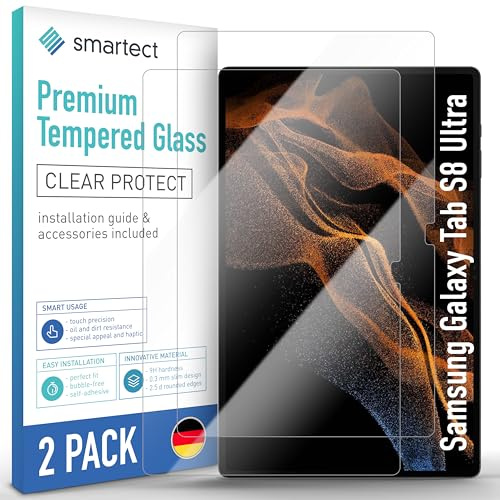 smartect Schutzglas 2 Stück für Samsung Galaxy Tab S8 Ultra | HD Panzerfolie Anti-Kratzer, Displayschutz 0.3 mm Ultra-klar, 9H Härte, Stoßfest, Blasenfrei